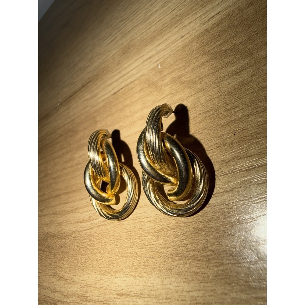 Vintage Gold Tone Knotted‎ Fashion Earrings